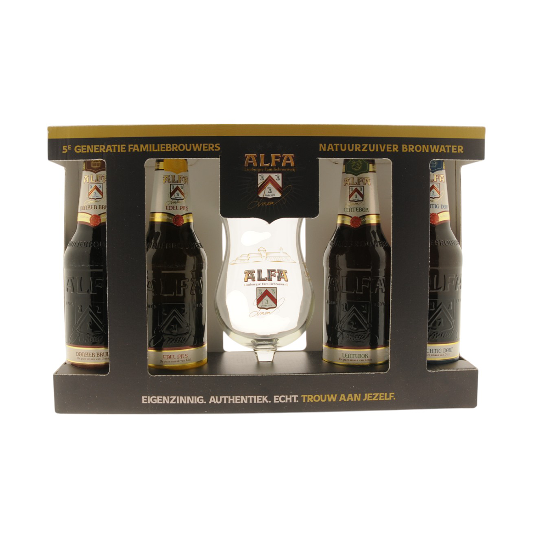 Alfa Alfa Cadeaupakket, 4 × 30 cl met speciaalbierglas